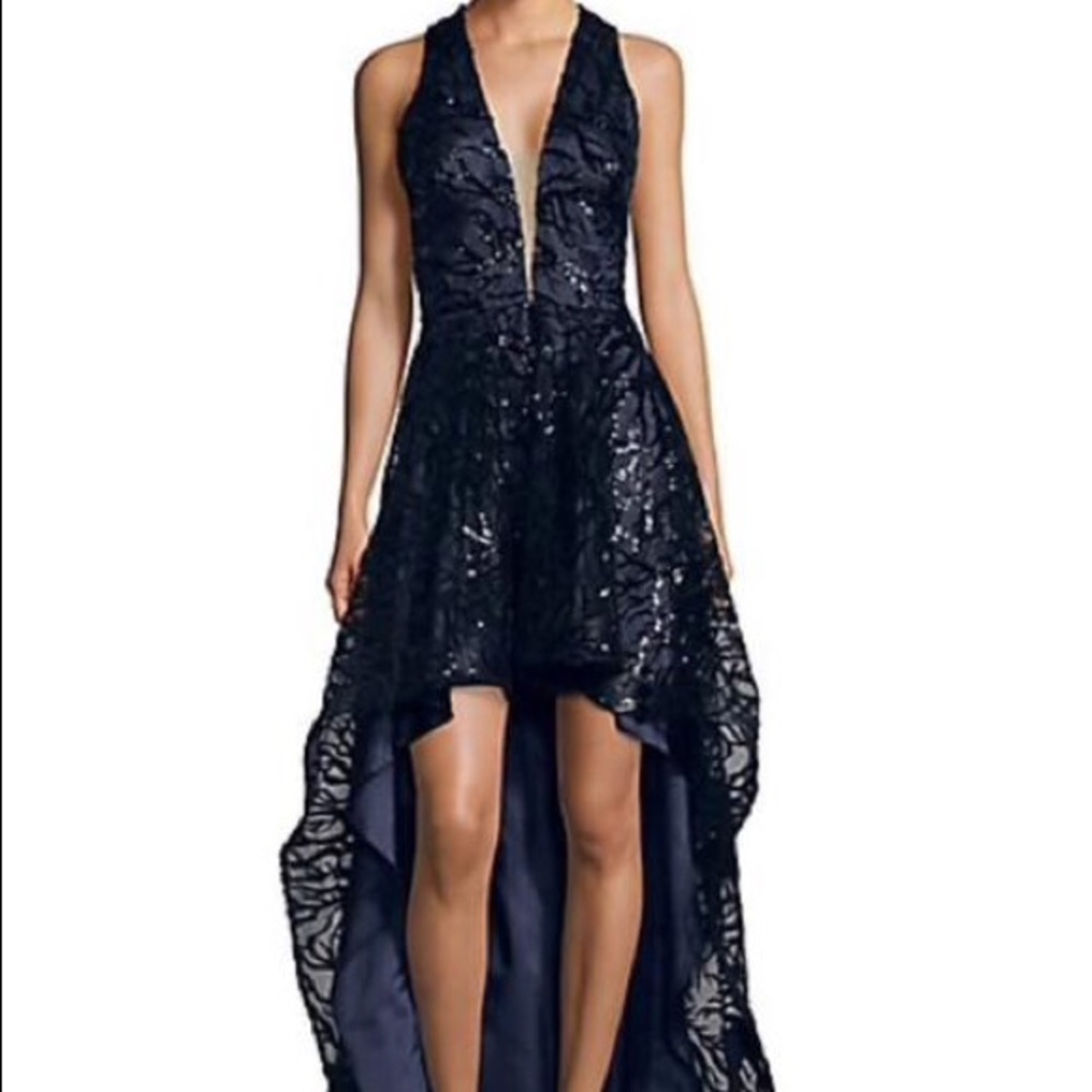 high low navy sequin dress